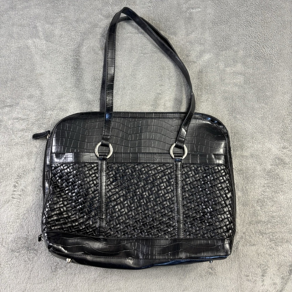 Coldwater Creek Leather Bag Woven Computer Laptop Tote Office Work ManMade 16x12